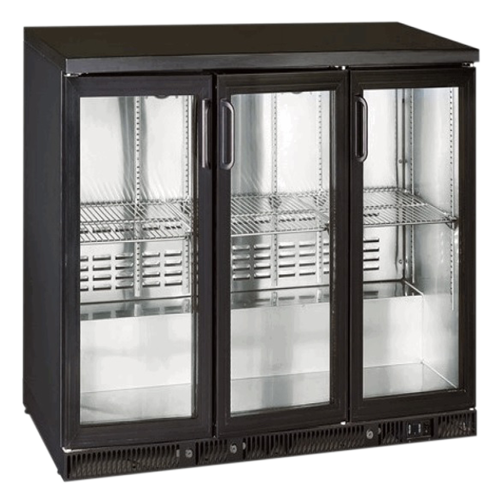 Three Door Glass Undercounter Refrigerator - SGD315-E- Black